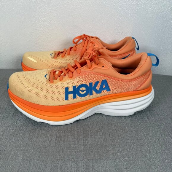 Hoka One Men's Bondi 8 Running Sneaker Shoes 13D  Orange Athleisure Comfort - Picture 7 of 14